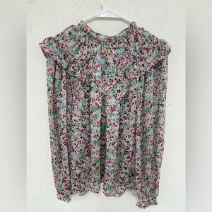 Beautiful BODEN Gold Speckled Floral Ruffle Blouse 🥰